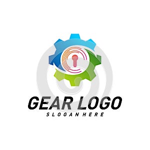 Gear with key logo Design Vector Template. Mechanic Security Icon Symbol. Colorful Icon