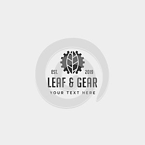 gear leaf logo design environment industrial vector icon
