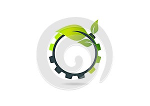 Gear Leaf, plant gear vector logo design
