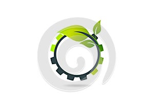 Gear Leaf, plant gear vector logo design photo