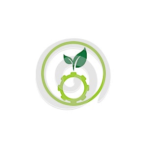 Gear leaf vector logo design. Green eco energy logo