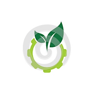 Gear leaf vector logo design. Green eco energy logo