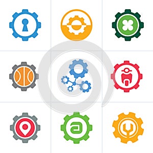 Gear logo set, abstract gears cogs symbol, vector illustration