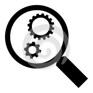 Gear on magnify glass icon, simple style