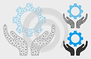 Gear Maintenance Hands Vector Mesh Carcass Model and Triangle Mosaic Icon