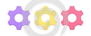 Gear mechanism machine cog development settings engineering process 3d icon set realistic vector