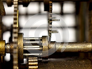 Gear in mechanism of the old clock.