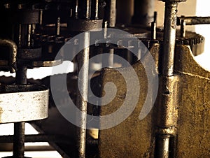 Gear in mechanism of the old clock.