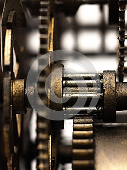 Gear in mechanism of the old clock.