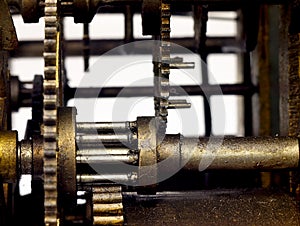 Gear in mechanism of the old clock.