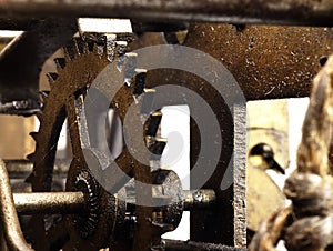 Gear in mechanism of the old clock.