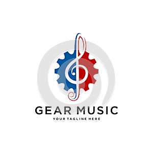 Gear and music symbols, music icons, logo illustrations