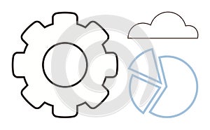 Gear, Pie Chart, and Cloud Technology, Data Analysis, and Cloud Computing Concepts