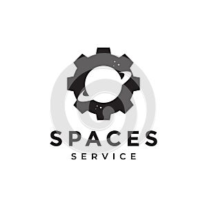 Gear with planet space logo design, vector graphic symbol icon illustration creative idea