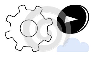 Gear, Play Button, and Cloud for Technology, Media, and Cloud Computing Concepts