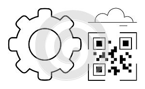 Gear with QR Code and Cloud Outline Technology, Data Storage, and Digital Integration