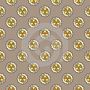 Gear and Radiation sign Nuclear Energy colored seamless pattern