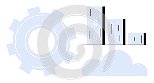 Gear, bar chart, and cloud elements symbolizing data analytics, cloud computing, and productivity