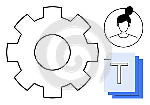 Gear, User Profile Icon, and Document Stack Representing Workflow and Resource Management