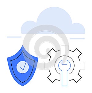 Cloud Security and Maintenance Concept with Gear and Shield Icons