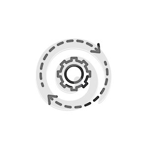 Gear and rotation arrows outline icon