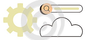 Gear, Search Bar, and Cloud Illustration Representing Technology and Digital Solutions