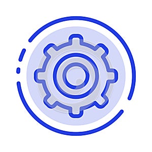 Gear, Setting, Cogs Blue Dotted Line Line Icon