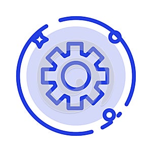 Gear, Setting, Cogs Blue Dotted Line Line Icon