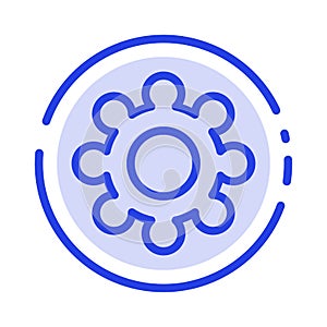 Gear, Setting, Cogs Blue Dotted Line Line Icon