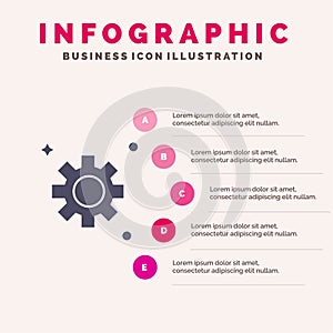 Gear, Setting, Cogs Solid Icon Infographics 5 Steps Presentation Background