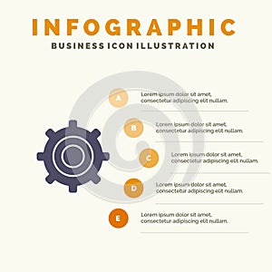 Gear, Setting, Cogs Solid Icon Infographics 5 Steps Presentation Background