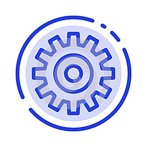 Gear, Setting, Wheel, Cogs Blue Dotted Line Line Icon