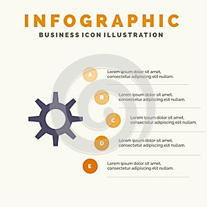 Gear, Setting, Wheel Solid Icon Infographics 5 Steps Presentation Background