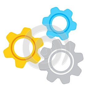 Gear settings icon on white background. Cog wheels icon. Simple flat gear mechanism symbol. Vector illustration.