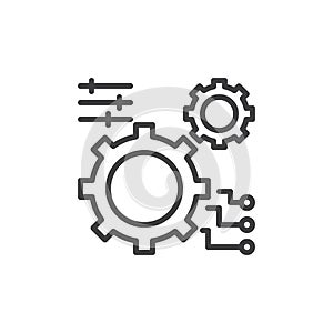 Gear, settings line icon, outline vector sign, linear style pictogram isolated on white.