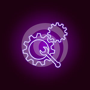 gear settings wrench outline icon in neon style. Elements of car repair illustration in neon style icon. Signs and symbols can be