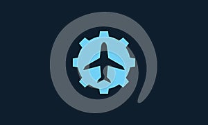 Gear shape with airplane fly travel transportation logo icon vector illustration design