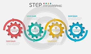 Gear shape elements with steps,options,milestone,processes or workflow.Business data visualization.Creative cogwheels timeline