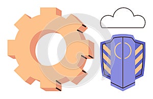 Gear, Shield, and Cloud Representing Data Security, Cloud Protection, and Technology Optimization