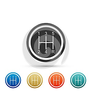 Gear shifter icon isolated on white background. Transmission icon. Set elements in colored icons