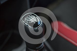 Gear stick for manual transmission car closeup