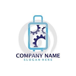 Gear Suitcase logo design vector. Suitcase logo design template concept