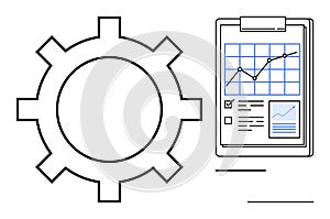 Gear and Analytics Chart on Clipboard Representing Process Optimization and Performance Tracking