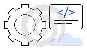 Gear Symbol, Coding Brackets, and Cloud Icon Software Development and Cloud Computing