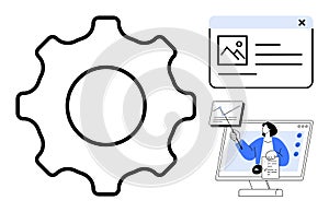Gear Symbol With Digital Analytics and Website Interface Web Optimization Process