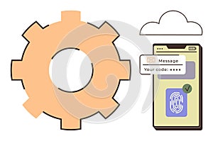 Two-Factor Authentication Process with Gear, Smartphone, and Cloud Icon