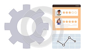 Gear Symbol with User Reviews and Analytics Chart Data Analysis and Process Optimization