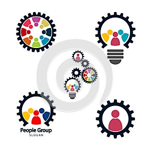 Gear teamwork meeting concept,Graphic group connecting,People Connection logo set,Team work in a circle holding hands,Business