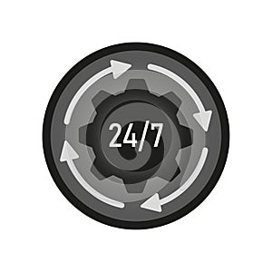 Gear 24 7. technical support design. Pixel perfect. Call center, online customer support. Vector illustration.