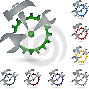 Gear and tools, mechanic and locksmith logo